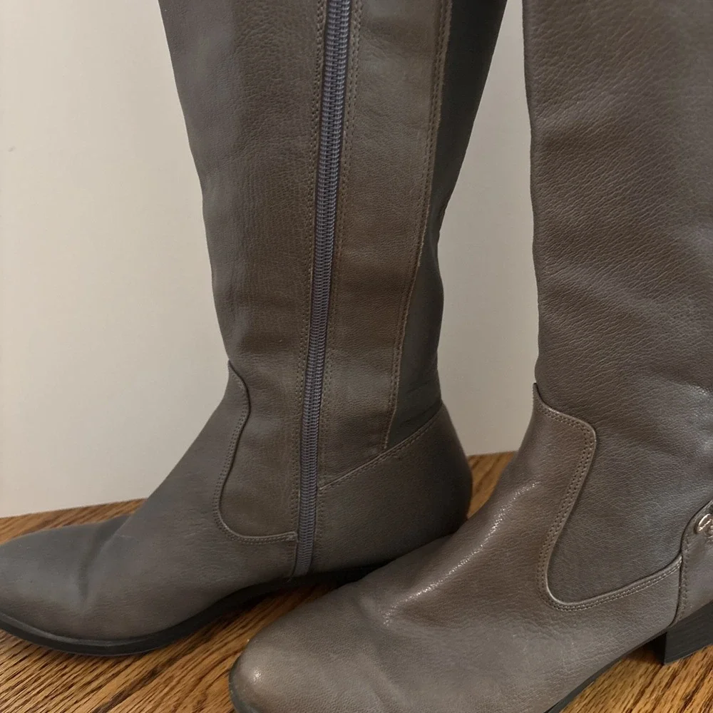 Women's Gray Leather Calvin Klein Over The Knee Boots Size 9